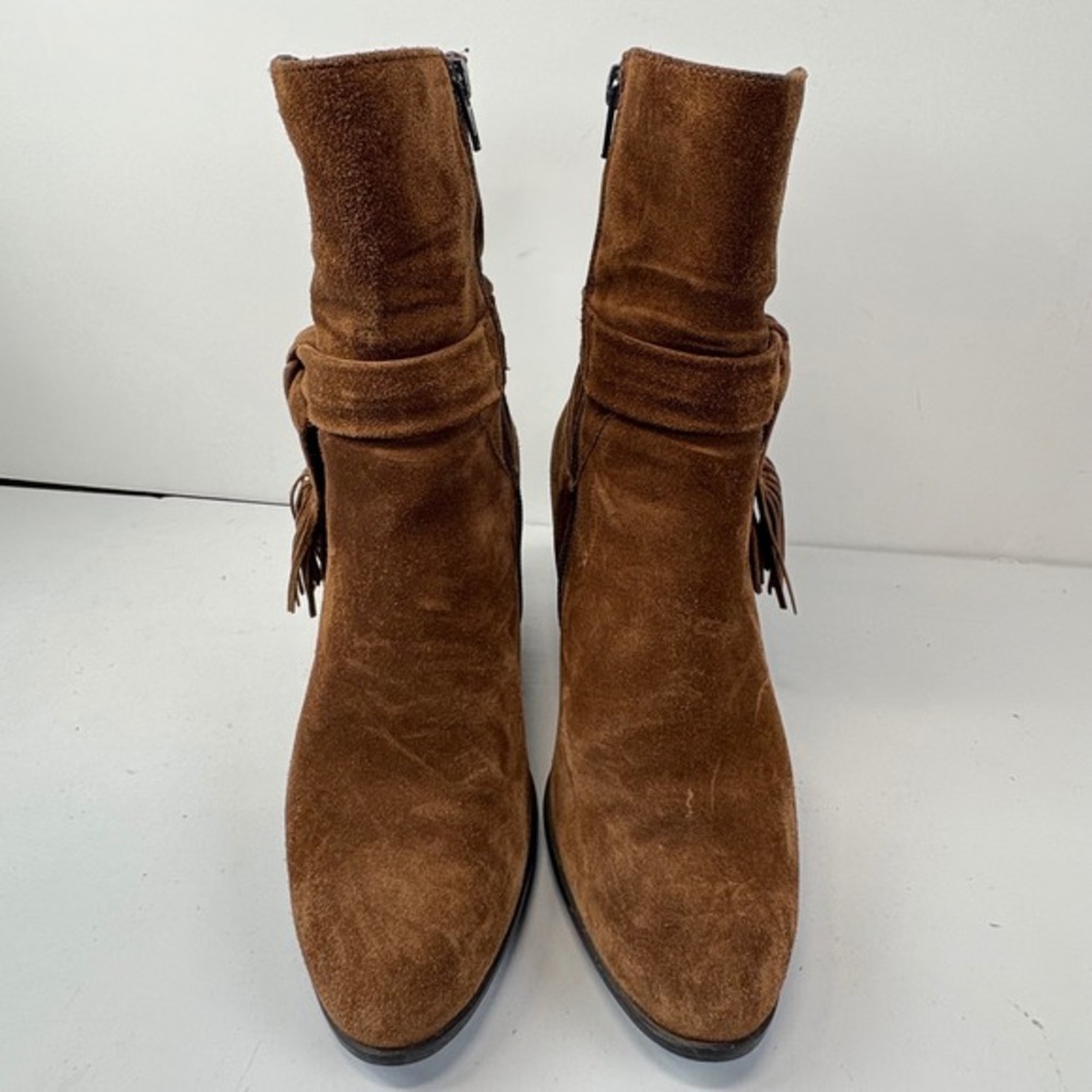 Paul Green Womens Ankle Boots UK 4.5 US 7 Brown Suede Tassel Tie Side Zip Heeled - Picture 3 of 8